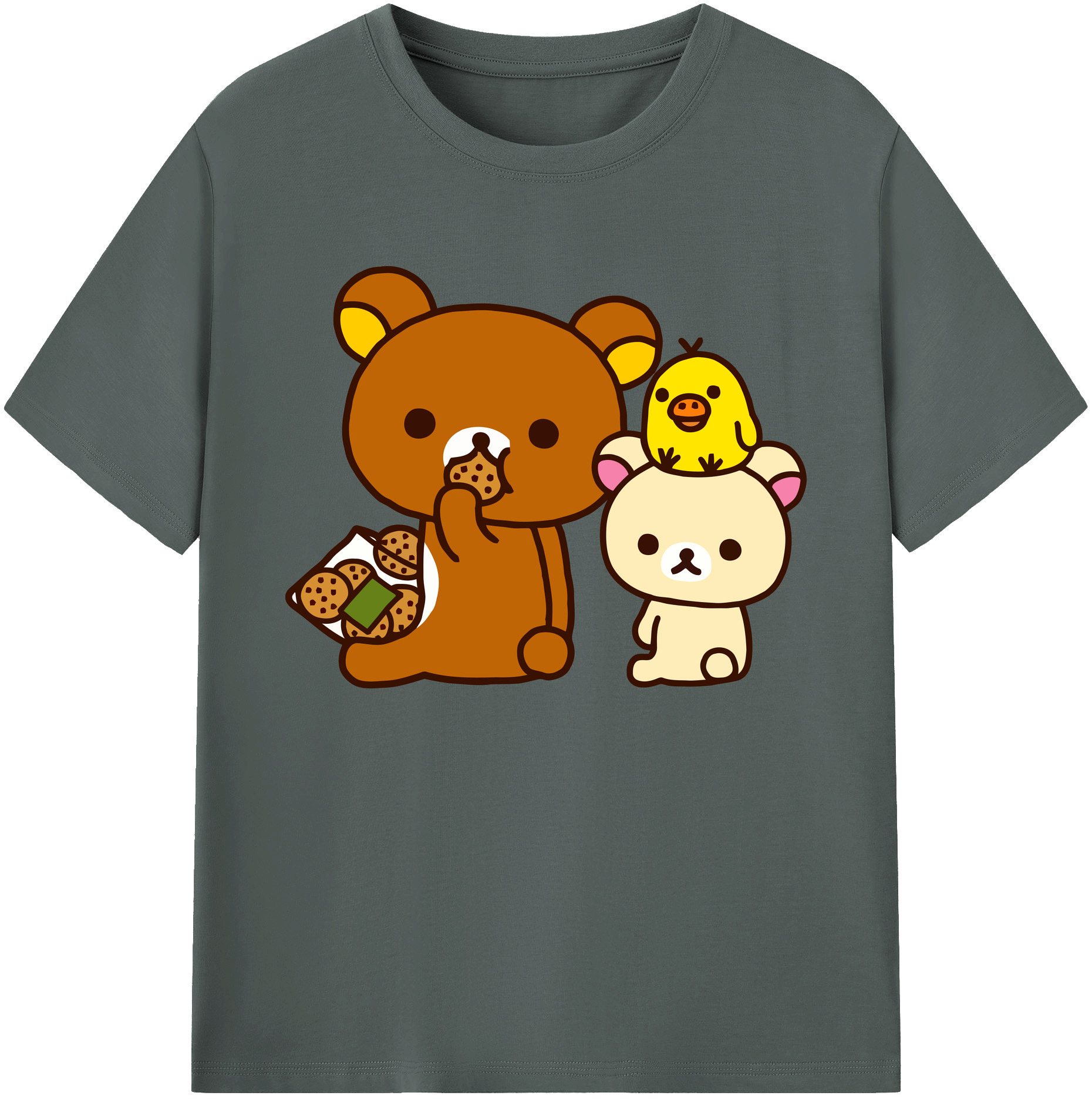 （画像用） リラックマ リラックマ キイロイトリ Rilakkuma Korilakkuma Kiiroitori 綿100％ メンズ半袖Tシャツ｜肌触りやわらか＆通気性